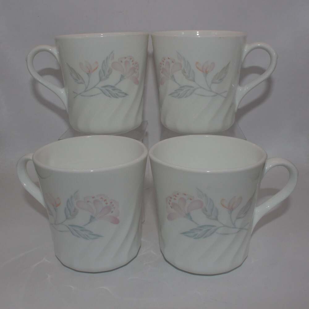 Vintage Corningware Impressions Pink Trio Mug Coffee Cup Swirl Flowers Set of 4